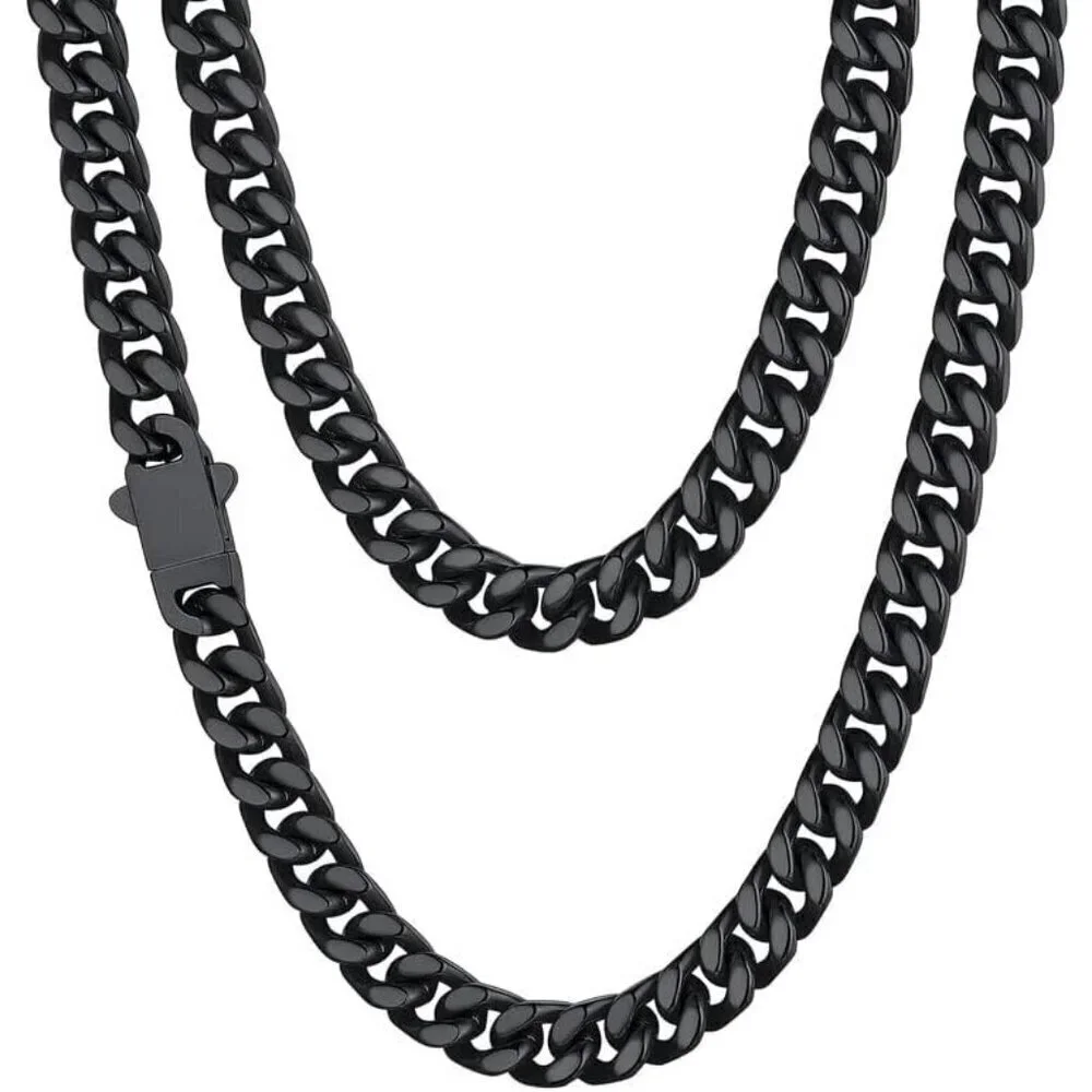 Men's 7mm Width Steel Black 18K Gold Plated Cuban Durable Hip Hop Chain Jewelry